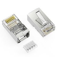 10 Pack of RJ45 CAT6 Shielded Plug Solid 50 Micron 3-Prong w/Inserter 100pk picture