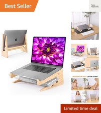 Ergonomic Wooden Laptop Stand with Keyboard Storage - 13-17 Inch Compatibility picture