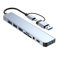 OULLX 8-in-2 USB-C Hub Adapter TF/SD Card Reader 3.5mm Audio USB 3.0 Laptop picture