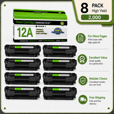 8PK Black Q2612A 12A Toner for HP LaserJet 3015,3020,3030,3050,3052,3055 picture