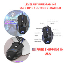 5500 DPI Gaming Mouse 7 Button USB Wired Optical Backlit Adjustable PC Laptop picture