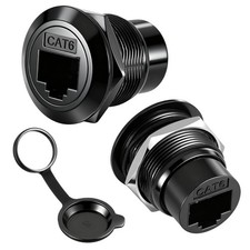 Alrhso 2 Pack RJ45 CAT6 Panel Mount Adapter Bulkhead Feed Thru Coupler Black picture