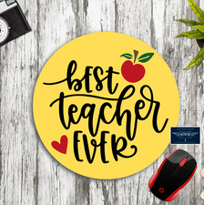 BEST TEACHER EVER YELLOW ROUND CUSTOM NEOPRENE PC MOUSEPAD DESK MAT HOME SCHOOL picture