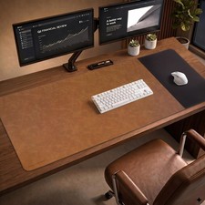 HAUTOCO Cork Desk Mat 48''x19.7'', Distressed PU Leather and Cloth Desk Pad |... picture