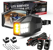 UTV Side View Mirrors Aluminium with White LED Lights Amber Blinker Turn Signal picture