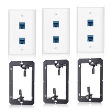 3 Pack Ethernet Wall Outlet 2-Port Ethernet Wall Plate RJ45 Cat6 Blue Keyston... picture