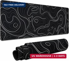 Large Gaming Mouse Pad Black Topographic Contour Mouse Pad Extended XL Long Mous picture