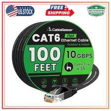 Cat 6 Ethernet Cable 100ft Flat High Speed 10Gbps Network Internet Cord Black picture