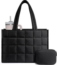 Large Quilted Tote Bag for Women, Puffer Work Handbag 15.6