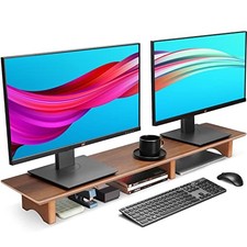  Large Monitor Stand Riser, Solid Wood Desk Shelf with Eco Dual Black Walnut picture