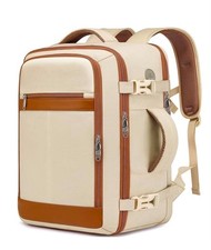 EZUOLA Travel Backpack Carry On Airline Approved USB Laptop Bag Beige Brown Like picture