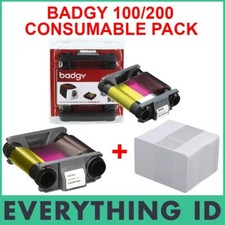 BADGY 100/200 CONSUMABLE PACK CBGP0001C 100 PRINT COLOUR RIBBON + 100 PACK CARDS picture