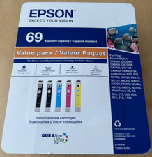 Genuine Epson 69 Black Tri-Color Ink Cartridges Value 5-Pack NEW SEALED Exp 7/18 picture