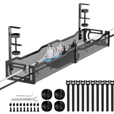 25'' No-Drill Under Desk Cable Management Tray - Elegant Metal Organizer picture