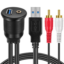 USB 3.0 and 2 RCA Male to 3.5Mm Female AUX Flush Mount Cable, 3 Ft picture