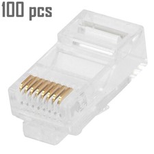 100x RJ45 Plug 8P8C Modular Crimp On For Flat Stranded Wire RJ-45 100pcs Pack picture
