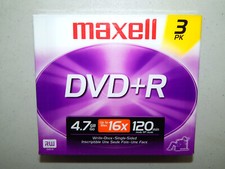 New Sealed Maxell DVD+R 4.7 GB Up to 16X DVD Rewriteable RW 3 Pack Blank Media picture