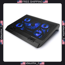 Gaming Laptop Cooling Pad with 5 Fans, Adjustable Height, Dual USB, Blue picture