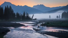 Landscape nature mountains valley sunrise morning mist Custom Gaming Mat Desk picture