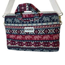 Dachee Laptop Shoulder Messenger Bag Red Elephant Pattern Canvas Waterproof 15