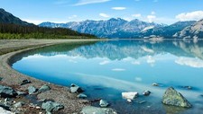Landscape nature canada calm waters mountains lake Custom Gaming Mat Desk picture