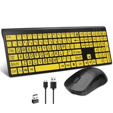 Wireless Large Print Keyboard & Mouse Set - Rechargeable, Quiet Scissor Switch, picture