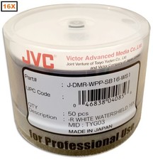 50-Pak JVC (made in Japan) WATERSHIELD & GLOSSY White Inkjet Hub 16X DVD-R's picture