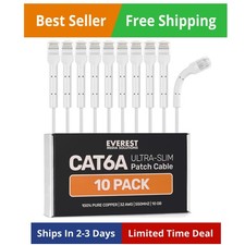 Everest Ultra Slim Cat6a Ethernet Patch Cables 2ft 10-Pack White - 10GB Cat 6... picture