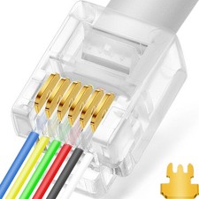 20 Pack RJ11/RJ12 6P6C Pass Through Phone Plugs 3-Prong Gold Plated Transparent picture