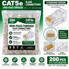 200 Pack Cat5e RJ45 Non-Pass Through Connectors 8P8C UTP Ethernet Plugs picture