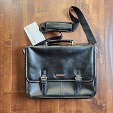 Alpine Swiss AS-9525 Black Genuine Leather Messenger Laptop Bag Shoulder Strap picture