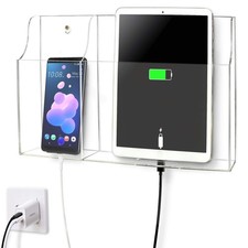 Clear Acrylic Wall Mount Tablet & Phone Charging Stand Dual Compartment picture