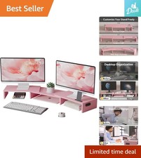 Multifunctional Pink Dual Monitor Riser with Swivel Shelves and Cable Management picture