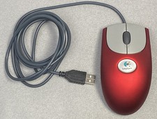 Vintage Logitech M-BJ58 USB Optical Wheel Mouse Red Silver Y2K Tested Working picture