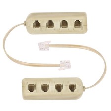 2Pcs 6P4C Jack Splitter to 4 Female Way Socket Beige Adapter Telephone Line S... picture