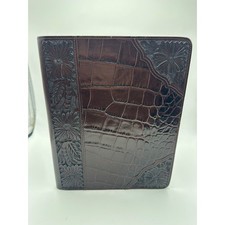 3-D Belt Co Dark Brown Leather Tooled Floral Croc Embossed Tablet Case G214 NEW picture