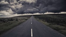 Landscape road nature clouds gray overcast asphalt hills Custom Gaming Mat Desk picture