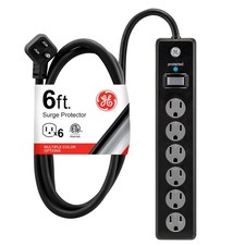 GE Surge Protector Power Strip 6ft Extension Cord 6 Outlet Extender Black picture