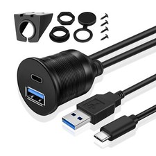 USB C + USB 3.0 Flush Mount Extension Cable for Car Dashboard Dash Panel 6ft 2M picture