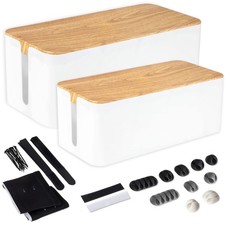 Cable Management Box, 2 Pack - White Cord Organizer with Wood Top picture