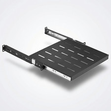 1U Rack Mount Vented Adjustable Depth Sliding Server Shelf Steel Black 19in picture