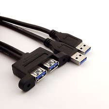 1pcs Dual USB 3.0 A Male to Dual USB 3.0 A Female Socket Panel Mount Y Cable 1FT picture