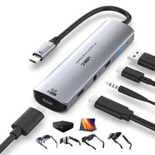 Guermok 5-in-1 USB-C AR Glasses Adapter, 4K@60Hz Video Hub with 100W Silver picture