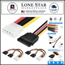 Versatile 4-Pin IDE to Dual 15-Pin SATA Adapter, 20cm Copper Cable - 2 Pack picture