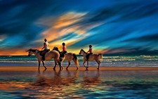 Landscape nature beach sunset sea clouds family horse Custom Gaming Mat Desk picture
