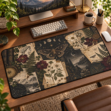 Celestial Moth Desk Mat, Dark Botanical Mouse Pad, Vintage Gothic Decor picture