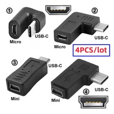 4 Pack USB C to Mini/Micro USB 5Pin 90/180 Degree Angled Charging Data Adapter picture