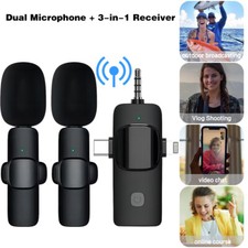 3 in 1 Lavalier Wireless Microphone Audio Video Recording Mic For iPhone Android picture