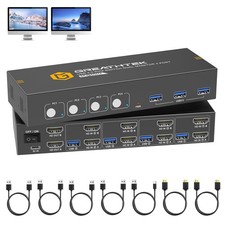 GREATHTEK 4K@60Hz KVM Switch 4 Port Dual Monitor HDMI 3 USB 3.0 7415H2-0513 picture