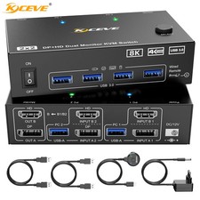 KCEVE 8K KVM Switch 2 PC 2 Monitors HDMI DisplayPort 4 USB 3.0 US Plug picture